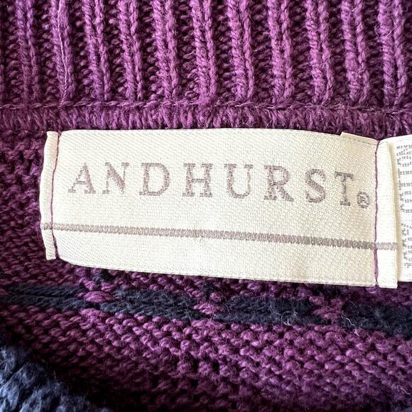 Andhurst Mens 90s Knit Cotton Sweater Purple Dot Stripe Size Large Grandpa Retro - Picture 3 of 5
